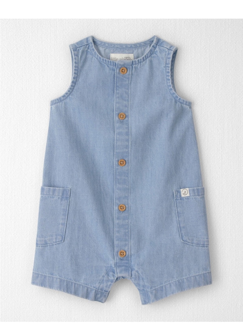 Sleeveless Organic Cotton Chambray Baby Romper